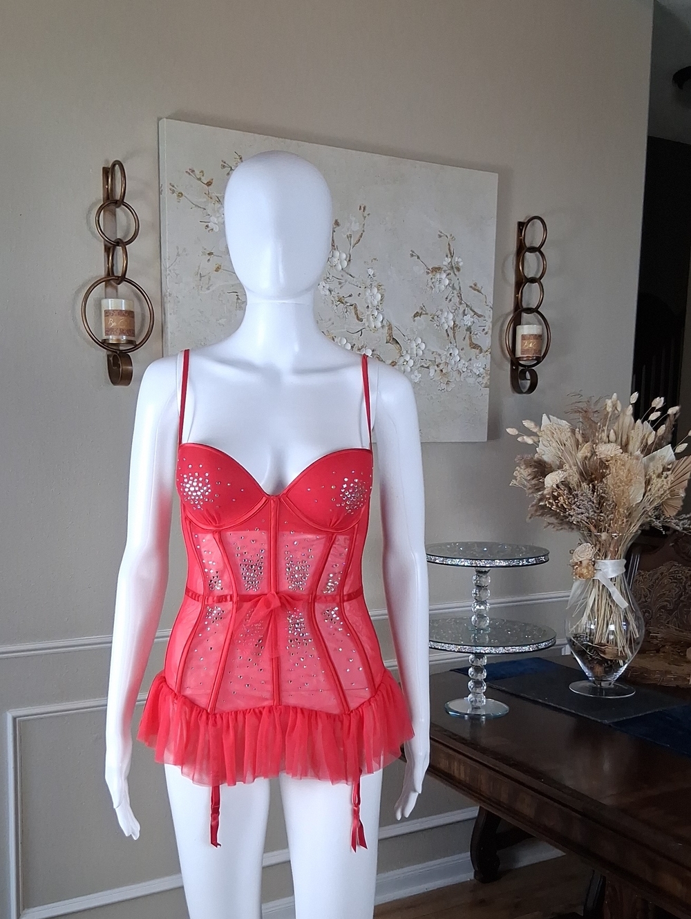 Victoria's Secret Runway Red Push-up Crystals Corset Garter Mini Dress Sexy 34C - Picture 5 of 16